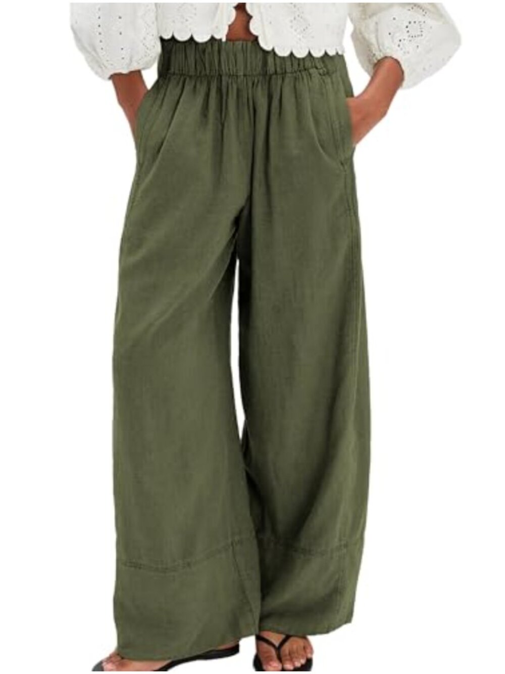 Linen Cotton Wide Leg Palazzo Pants Pull On Pleated Lounge Trousers